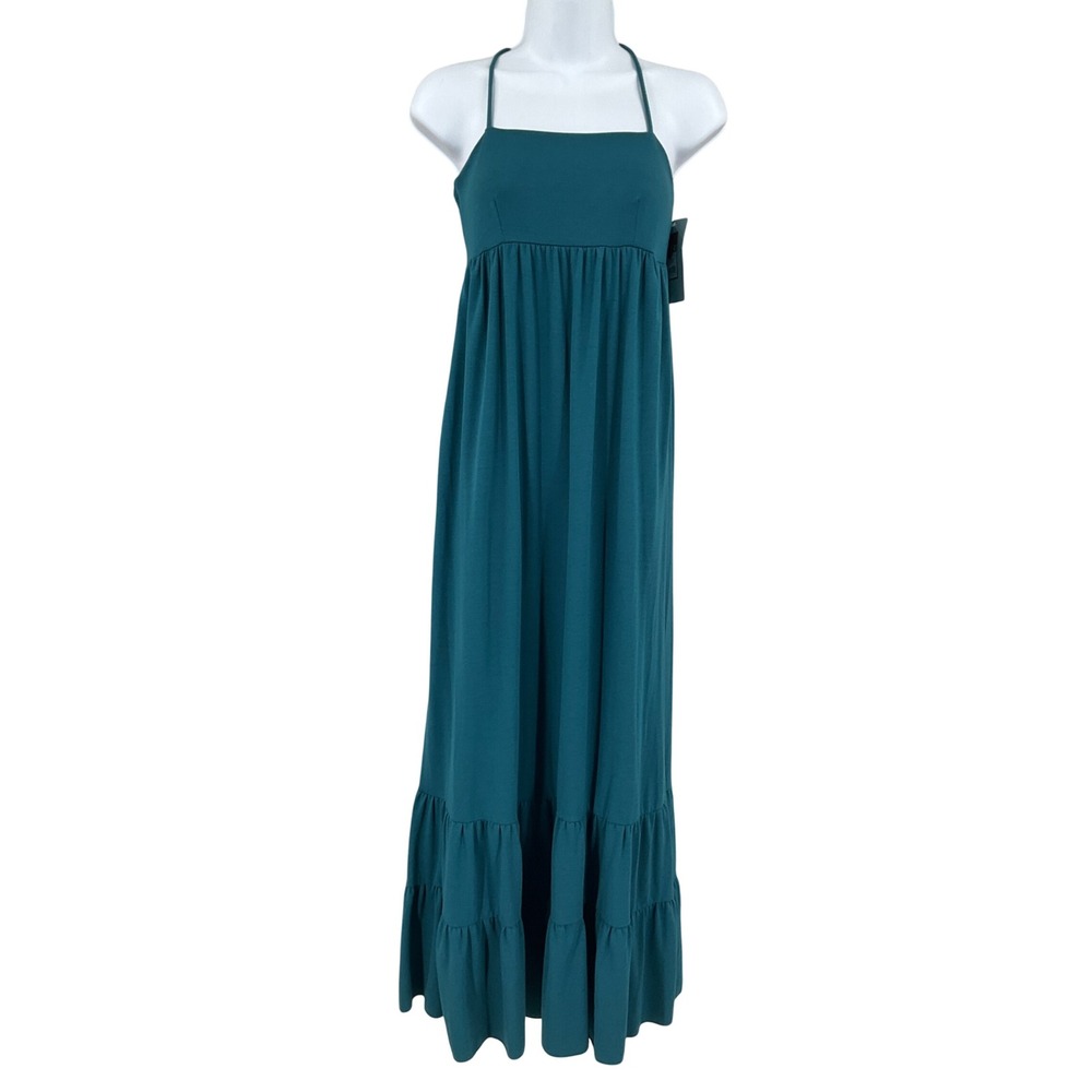 Mossimo Supply Co Womens Teal Green Maxi Dress Smocked Tiered Hem Sz M Sundress